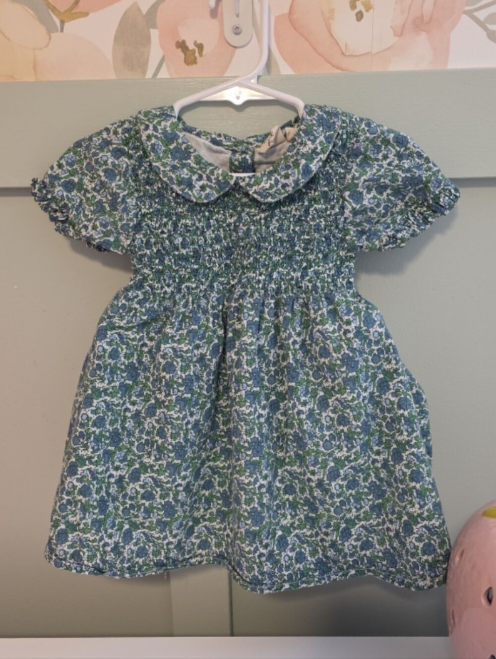 Beet World 18-24 Green Floral Smocked Peter Pan Collar Kids Dress Sustainable